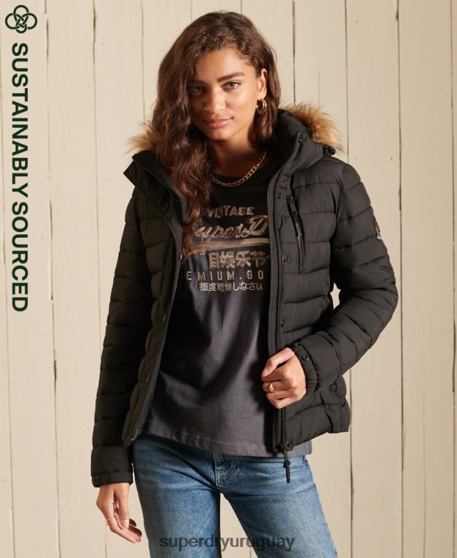 uy Superdry mujer chaqueta fuji clásica de piel sintética negro DT2N8Z3741 ropa