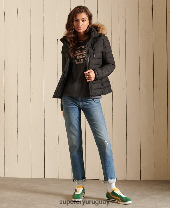 uy Superdry mujer chaqueta fuji clásica de piel sintética negro DT2N8Z3741 ropa