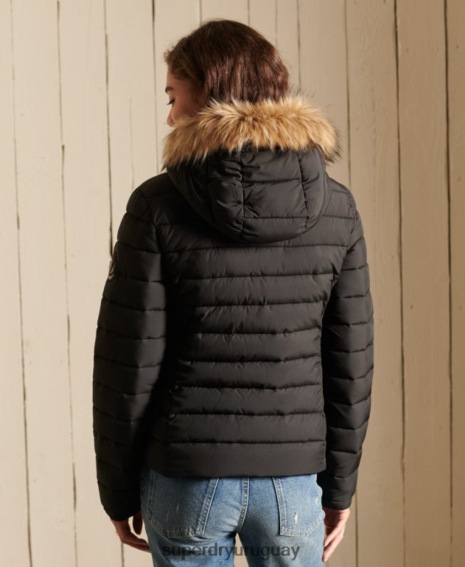 uy Superdry mujer chaqueta fuji clásica de piel sintética negro DT2N8Z3741 ropa