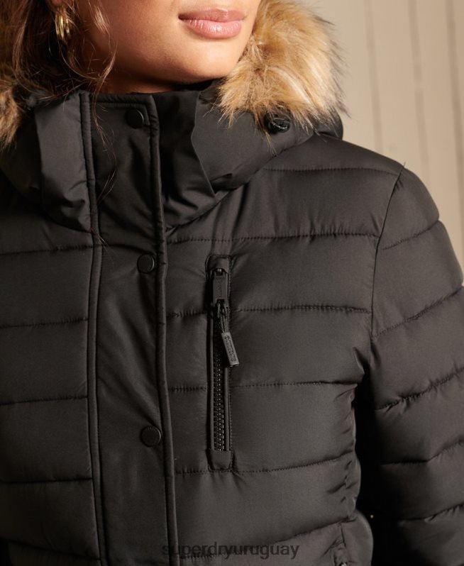 uy Superdry mujer chaqueta fuji clásica de piel sintética negro DT2N8Z3741 ropa