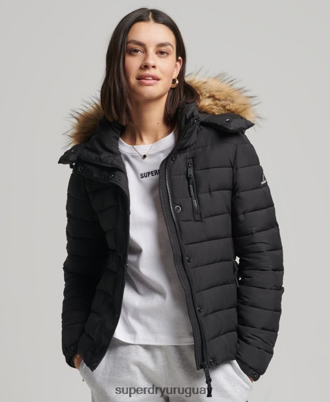 uy Superdry mujer chaqueta fuji clásica de piel sintética negro DT2N8Z3766 ropa