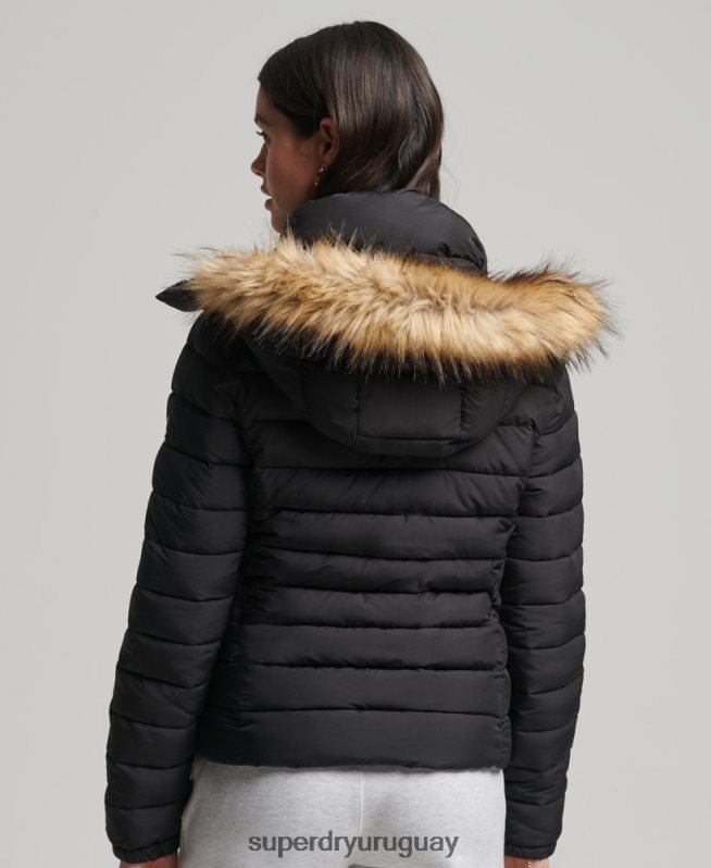 uy Superdry mujer chaqueta fuji clásica de piel sintética negro DT2N8Z3766 ropa