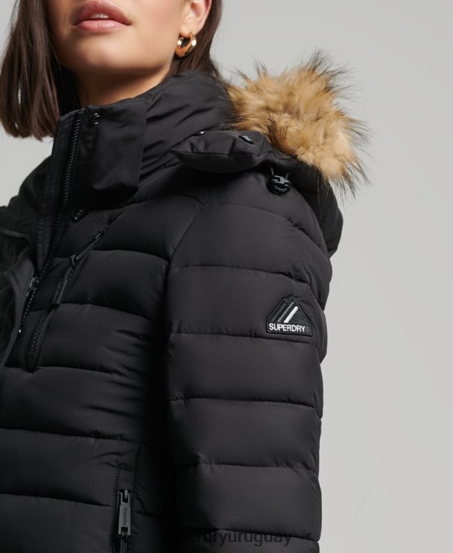 uy Superdry mujer chaqueta fuji clásica de piel sintética negro DT2N8Z3766 ropa