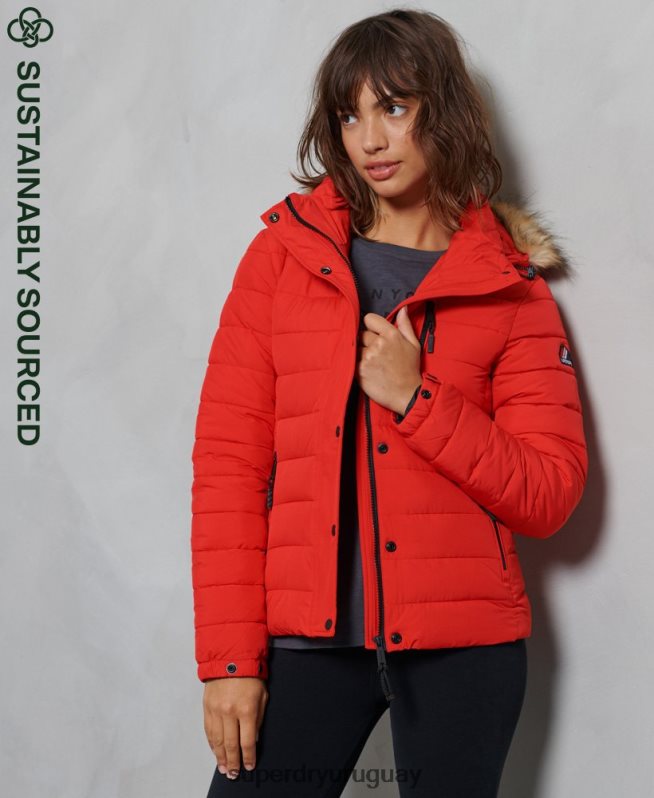 uy Superdry mujer chaqueta fuji clásica de piel sintética rojo DT2N8Z5542 ropa