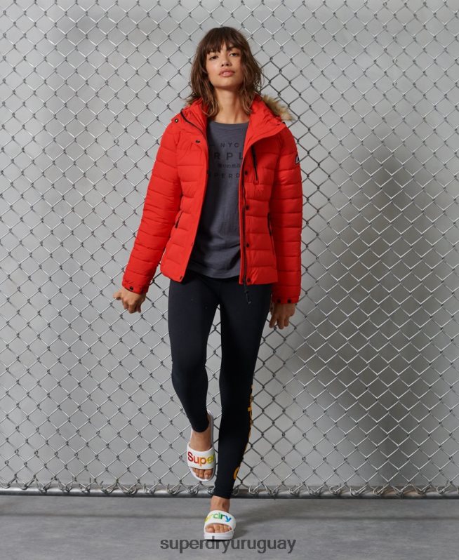 uy Superdry mujer chaqueta fuji clásica de piel sintética rojo DT2N8Z5542 ropa