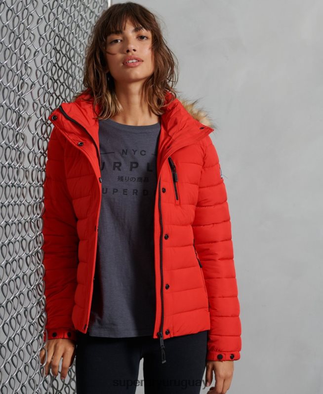 uy Superdry mujer chaqueta fuji clásica de piel sintética rojo DT2N8Z5542 ropa