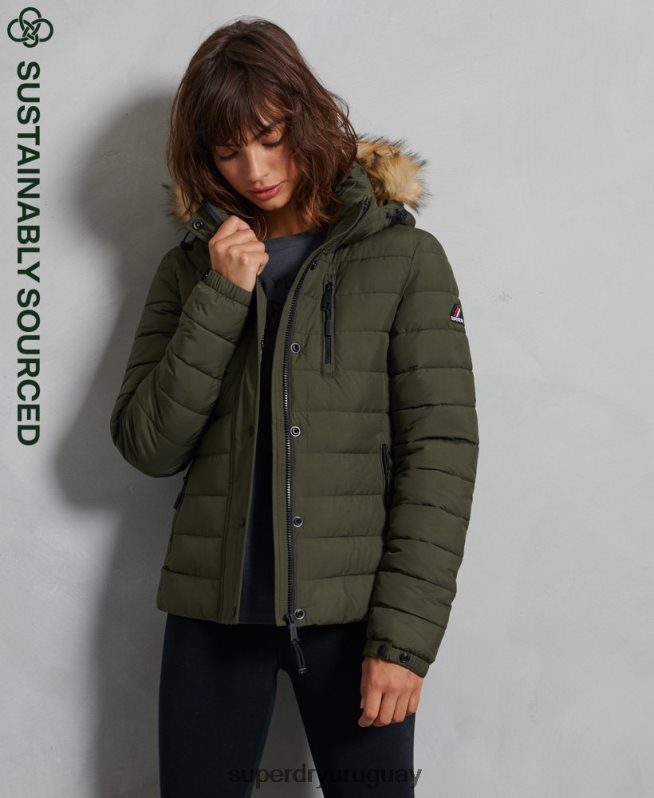 uy Superdry mujer chaqueta fuji clásica de piel sintética verde DT2N8Z5607 ropa