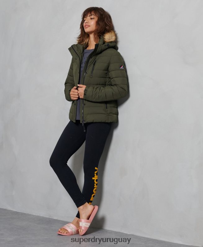 uy Superdry mujer chaqueta fuji clásica de piel sintética verde DT2N8Z5607 ropa