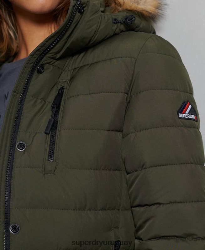 uy Superdry mujer chaqueta fuji clásica de piel sintética verde DT2N8Z5607 ropa