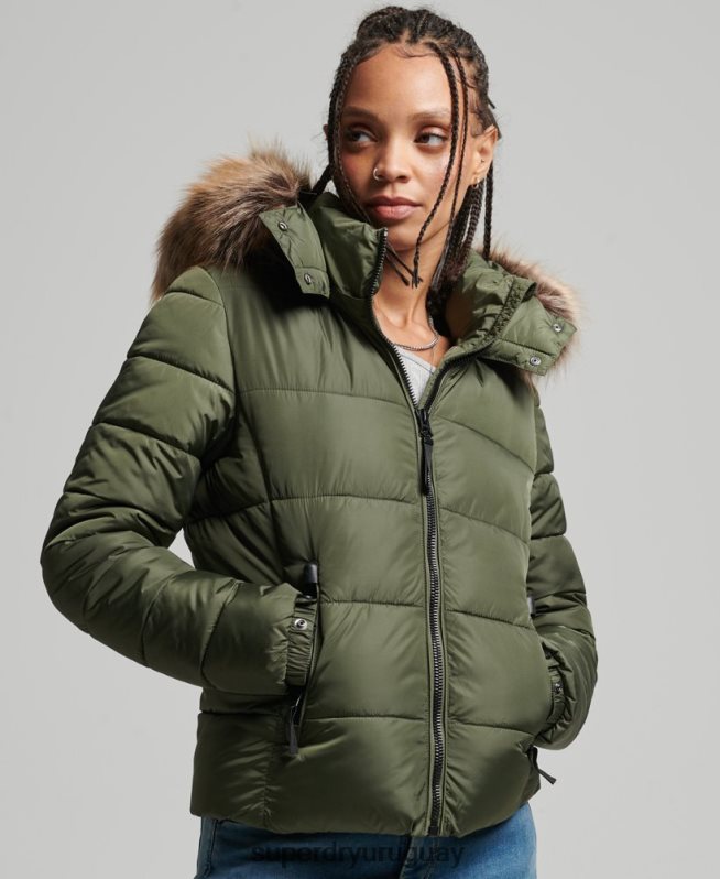 uy Superdry mujer chaqueta fuji luxe con capucha de montaña caqui DT2N8Z5558 ropa