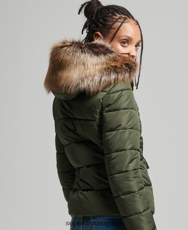 uy Superdry mujer chaqueta fuji luxe con capucha de montaña caqui DT2N8Z5558 ropa