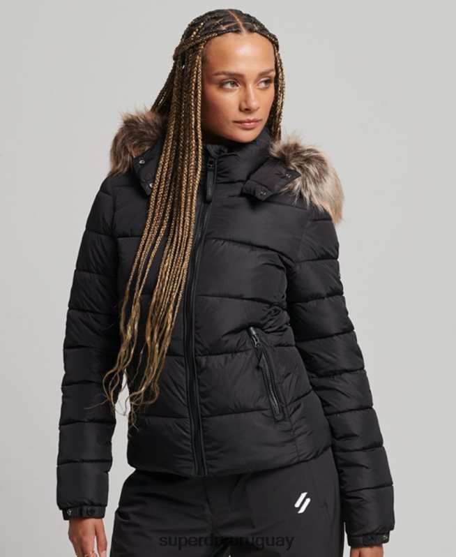 uy Superdry mujer chaqueta fuji luxe con capucha de montaña negro DT2N8Z5504 ropa