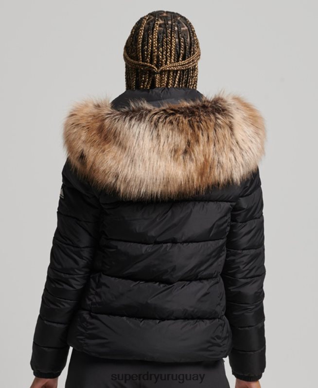 uy Superdry mujer chaqueta fuji luxe con capucha de montaña negro DT2N8Z5504 ropa