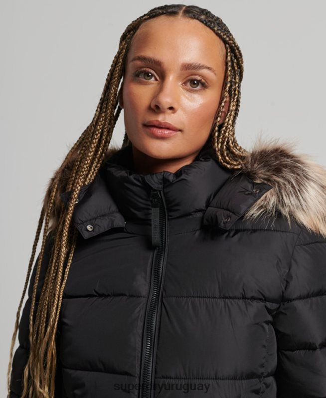 uy Superdry mujer chaqueta fuji luxe con capucha de montaña negro DT2N8Z5504 ropa
