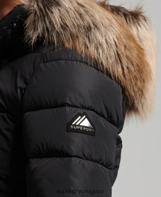 uy Superdry mujer chaqueta fuji luxe con capucha de montaña negro DT2N8Z5504 ropa