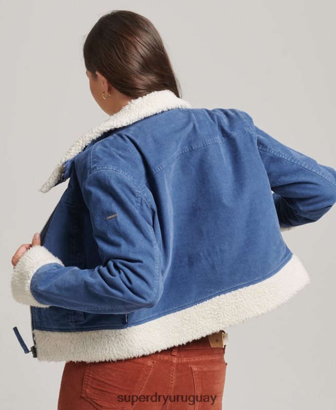 uy Superdry mujer chaqueta indie con forro de borreguito azul DT2N8Z5557 ropa