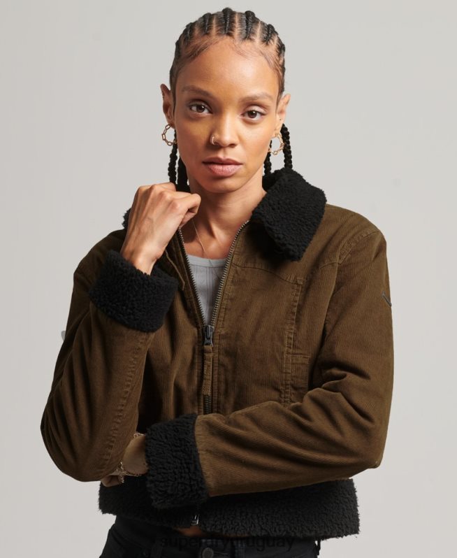 uy Superdry mujer chaqueta indie con forro de borreguito marrón DT2N8Z5438 ropa