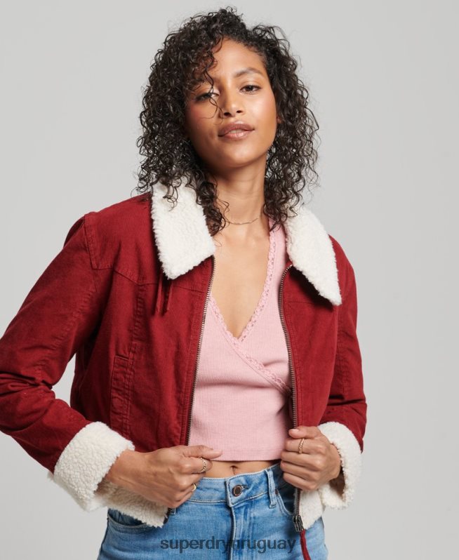 uy Superdry mujer chaqueta indie con forro de borreguito rojo DT2N8Z5572 ropa