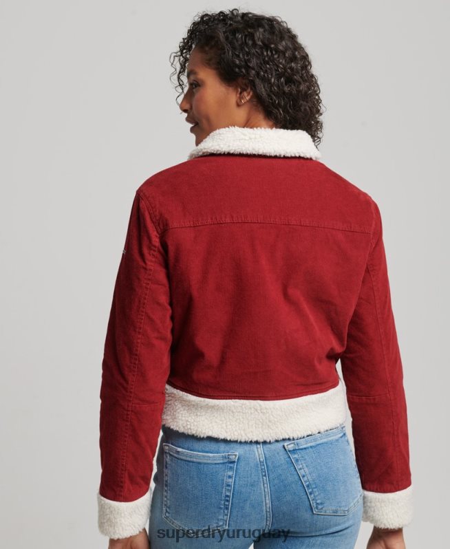uy Superdry mujer chaqueta indie con forro de borreguito rojo DT2N8Z5572 ropa