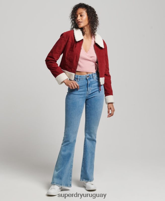 uy Superdry mujer chaqueta indie con forro de borreguito rojo DT2N8Z5572 ropa
