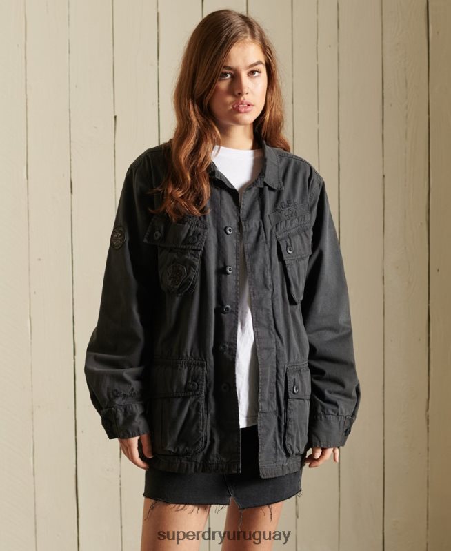 uy Superdry mujer chaqueta militar oversize gris oscuro DT2N8Z5567 ropa