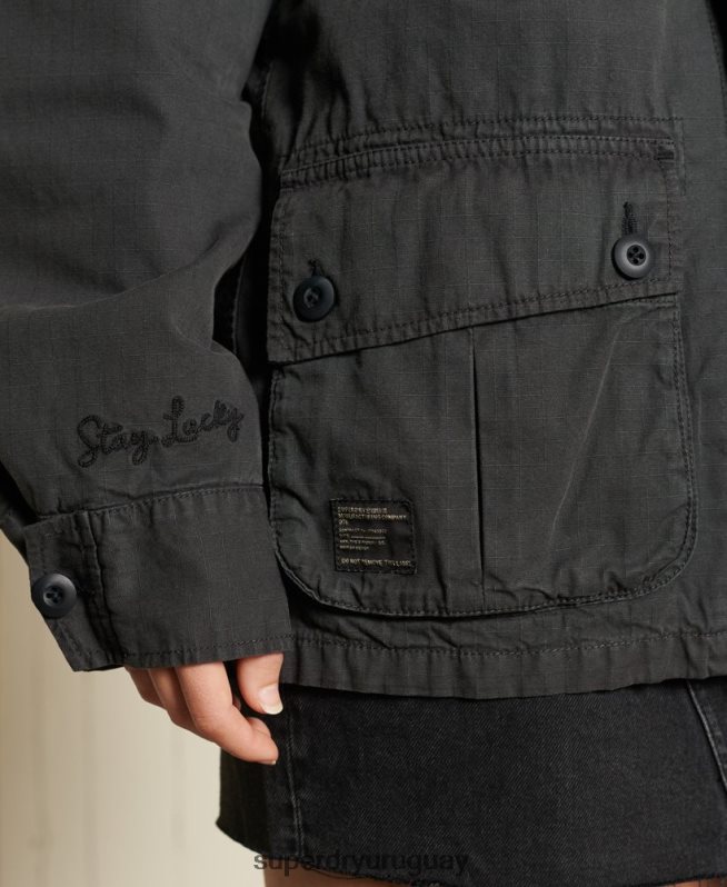 uy Superdry mujer chaqueta militar oversize gris oscuro DT2N8Z5567 ropa