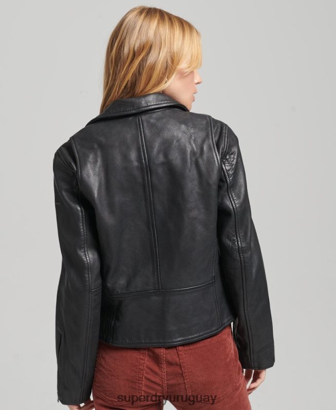 uy Superdry mujer chaqueta motera de cuero vintage gris oscuro DT2N8Z3819 ropa