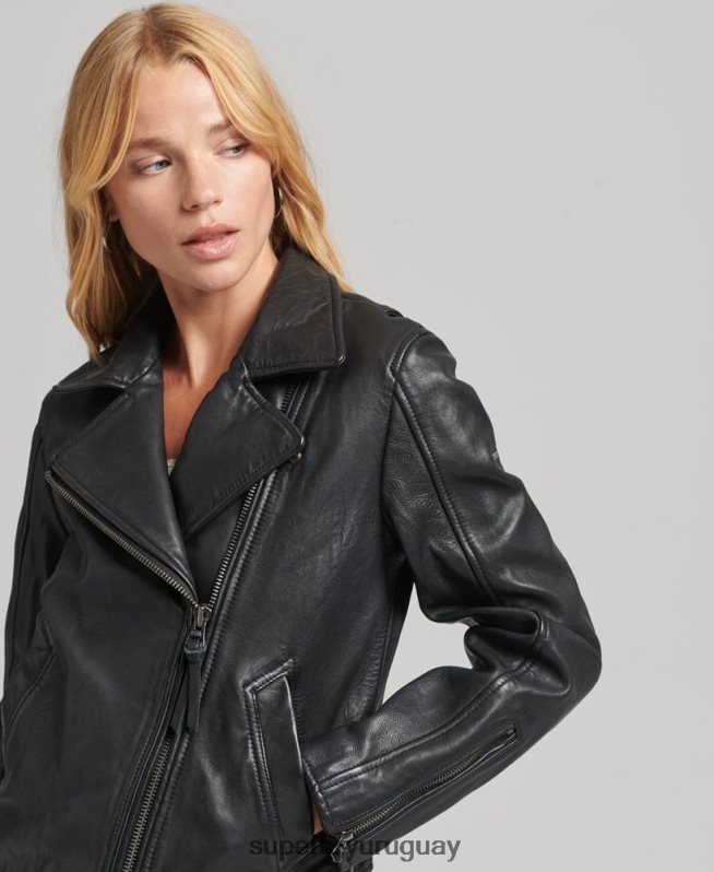 uy Superdry mujer chaqueta motera de cuero vintage gris oscuro DT2N8Z3819 ropa
