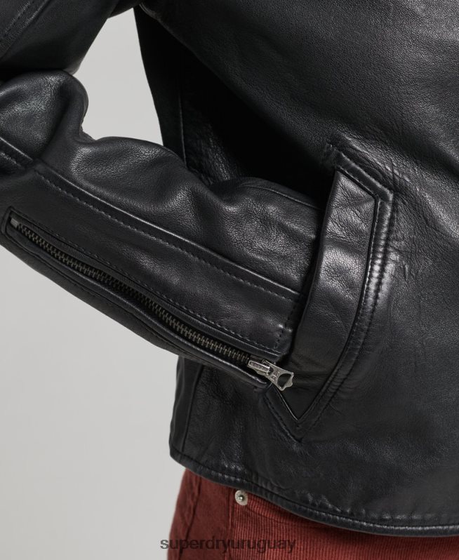 uy Superdry mujer chaqueta motera de cuero vintage gris oscuro DT2N8Z3819 ropa