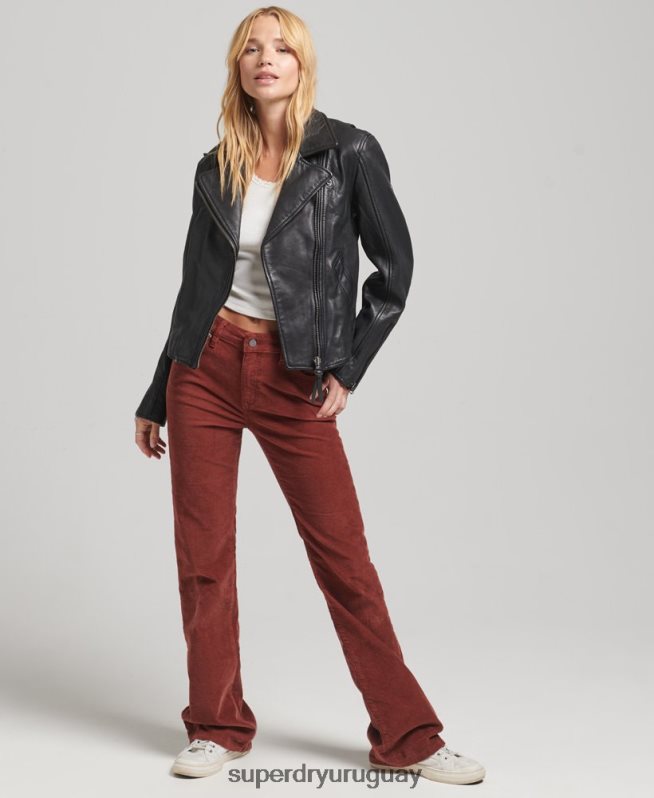uy Superdry mujer chaqueta motera de cuero vintage gris oscuro DT2N8Z3819 ropa