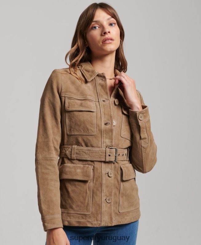 uy Superdry mujer chaqueta safari de ante studios beige DT2N8Z3522 ropa