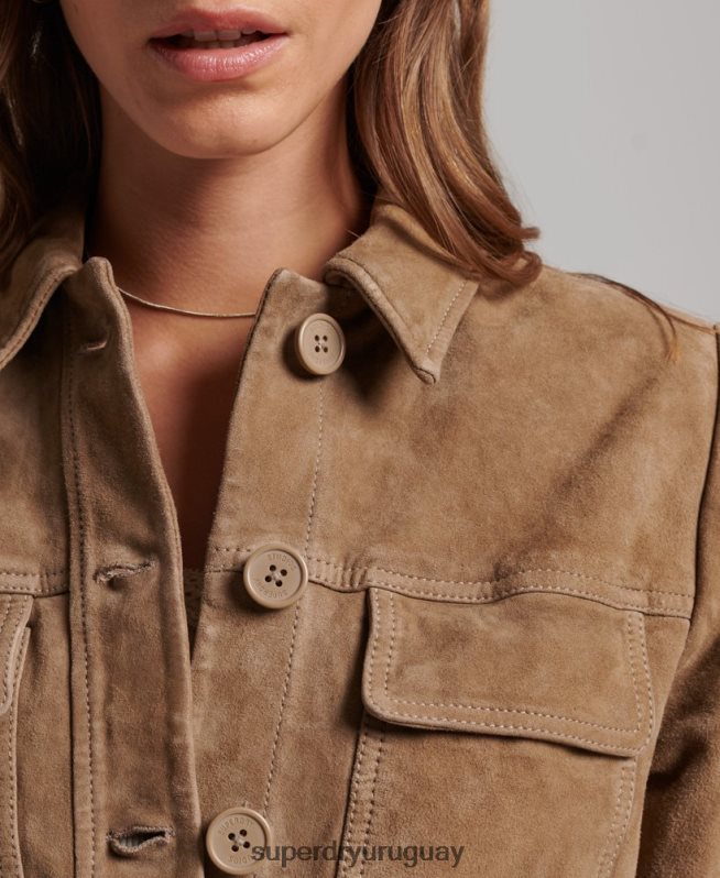 uy Superdry mujer chaqueta safari de ante studios beige DT2N8Z3522 ropa