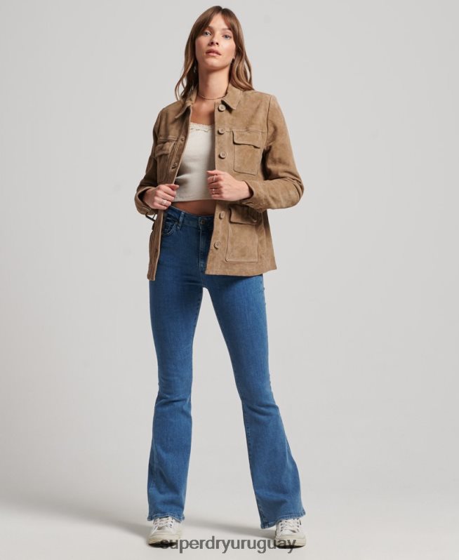 uy Superdry mujer chaqueta safari de ante studios beige DT2N8Z3522 ropa