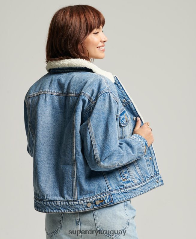 uy Superdry mujer chaqueta sherpa de novio azul claro DT2N8Z5680 ropa
