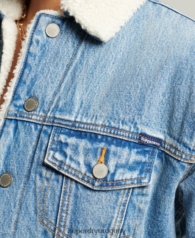 uy Superdry mujer chaqueta sherpa de novio azul claro DT2N8Z5680 ropa
