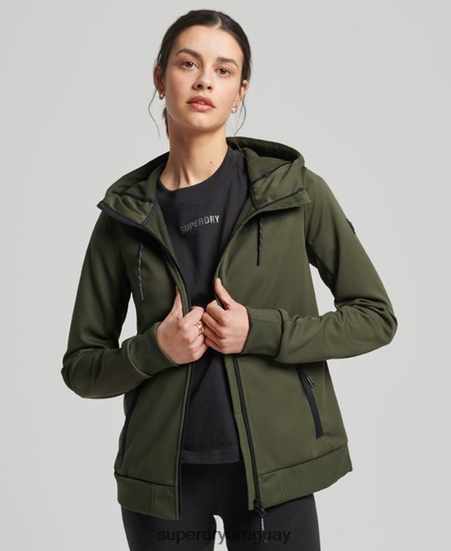 uy Superdry mujer chaqueta softshell de tecnología caqui DT2N8Z5614 ropa