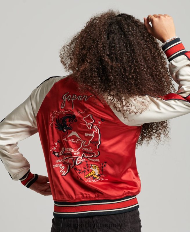 uy Superdry mujer chaqueta sukajan bordada vintage rojo DT2N8Z3517 ropa