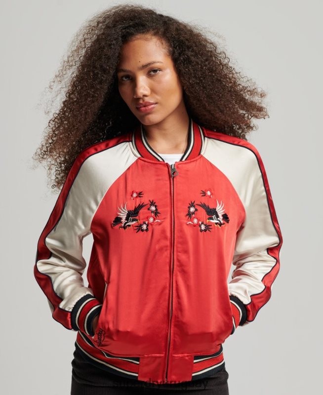 uy Superdry mujer chaqueta sukajan bordada vintage rojo DT2N8Z3517 ropa