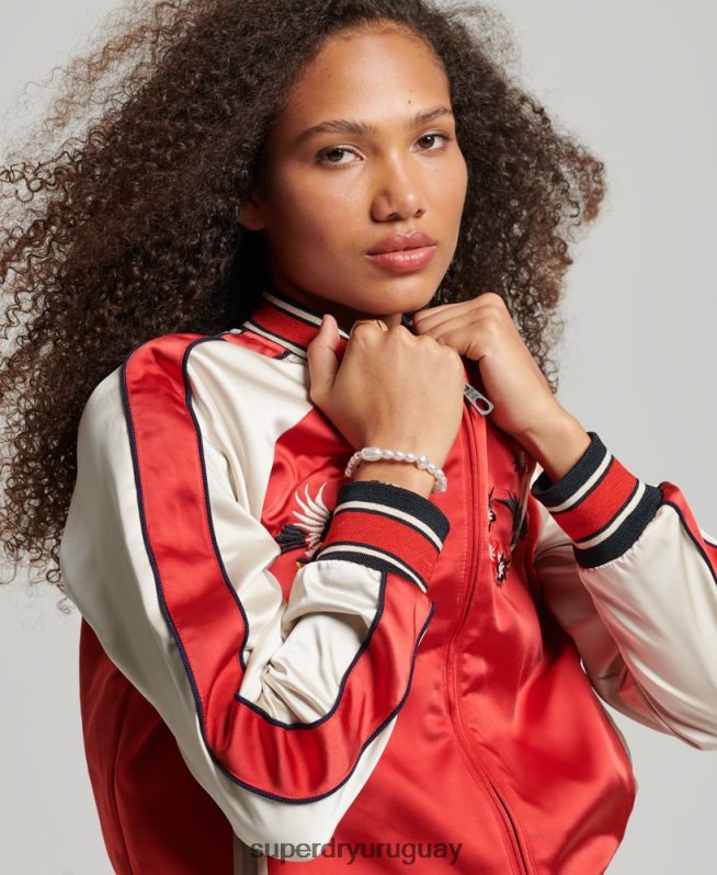 uy Superdry mujer chaqueta sukajan bordada vintage rojo DT2N8Z3517 ropa