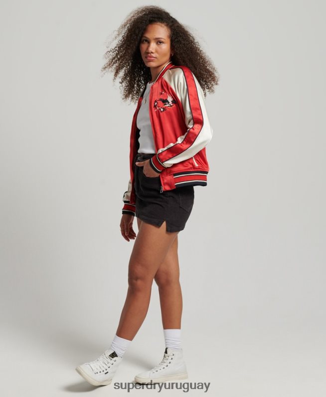 uy Superdry mujer chaqueta sukajan bordada vintage rojo DT2N8Z3517 ropa