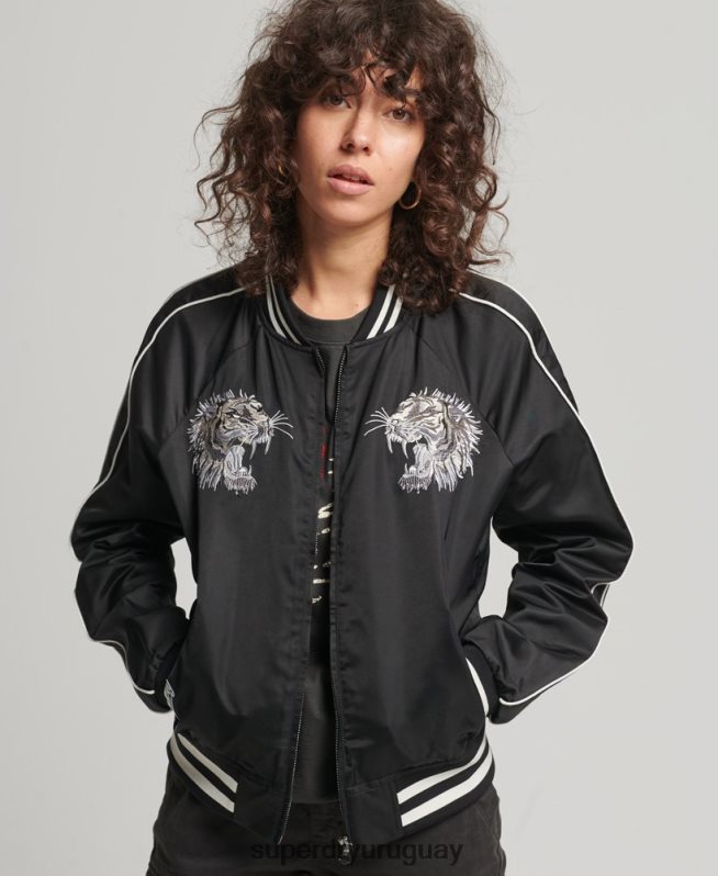 uy Superdry mujer chaqueta sukajan vintage gris oscuro DT2N8Z3542 ropa