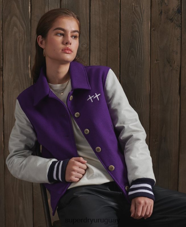 uy Superdry mujer chaqueta universitaria de cuero seco de edición limitada púrpura DT2N8Z5664 ropa