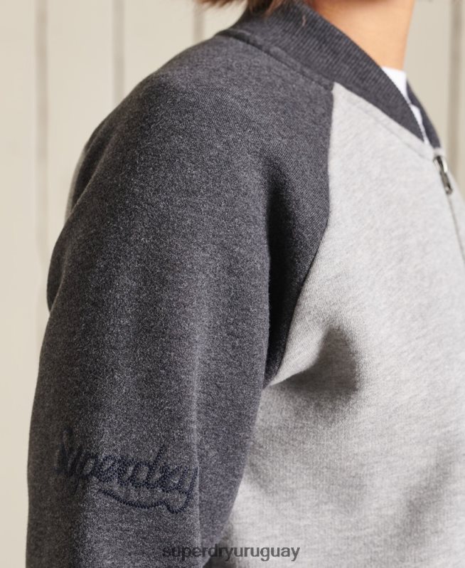 uy Superdry mujer chaquetas bomber de punto extragrande vintage gris DT2N8Z6039 ropa