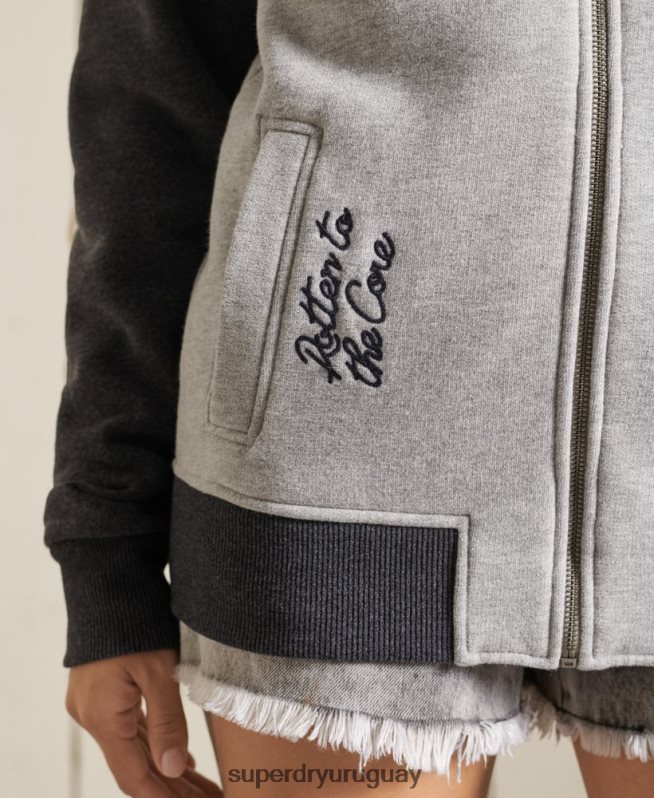 uy Superdry mujer chaquetas bomber de punto extragrande vintage gris DT2N8Z6039 ropa