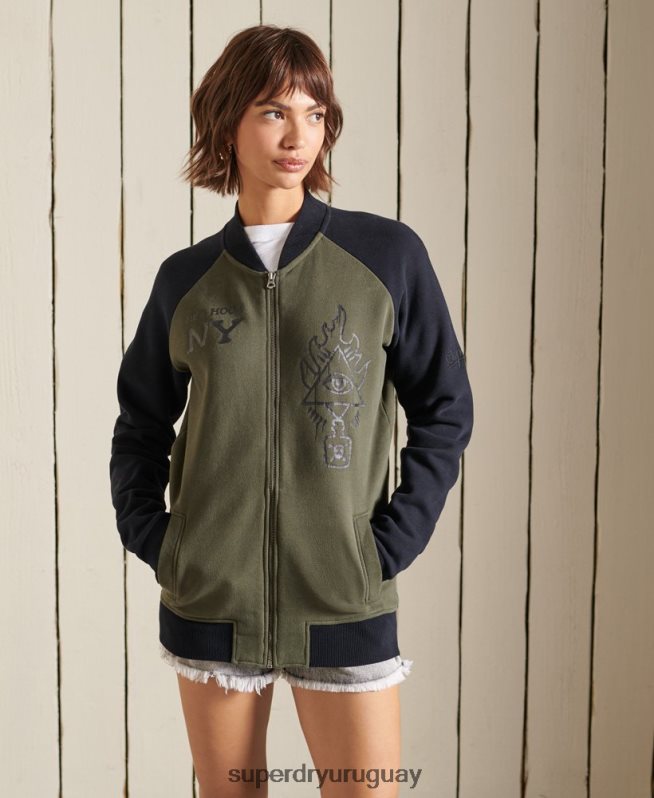 uy Superdry mujer chaquetas bomber de punto extragrande vintage verde DT2N8Z6040 ropa