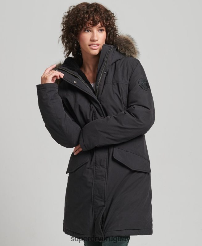 uy Superdry mujer parka abajo del everest negro DT2N8Z3598 ropa