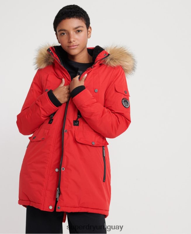 uy Superdry mujer parka de microfibra nadare rojo DT2N8Z5643 ropa