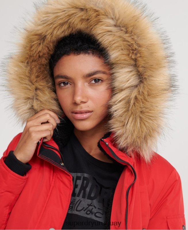 uy Superdry mujer parka de microfibra nadare rojo DT2N8Z5643 ropa