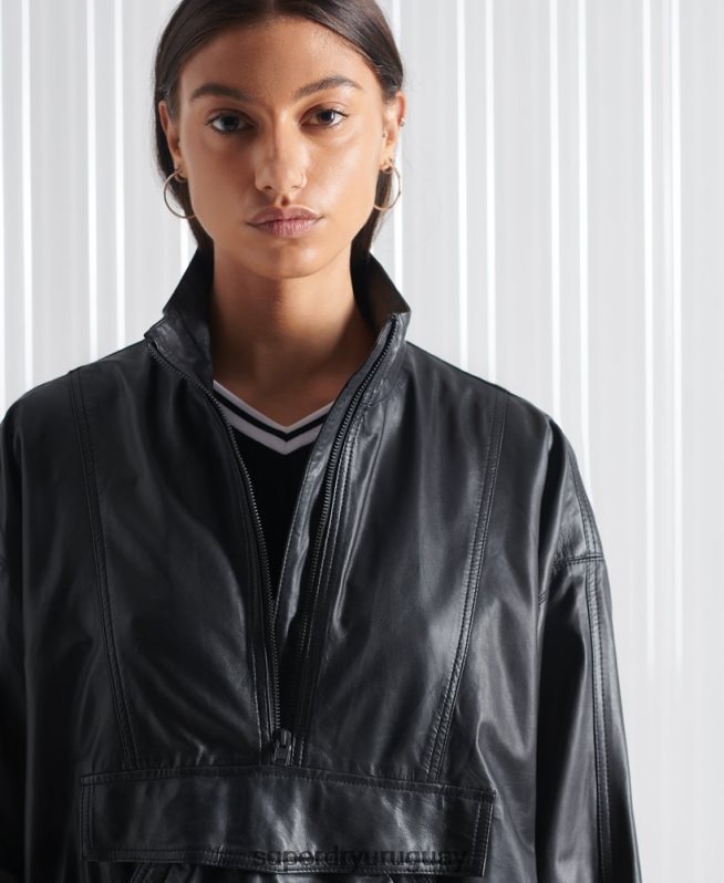 uy Superdry mujer top de chándal de cuero sdx de edición limitada negro DT2N8Z1193 ropa