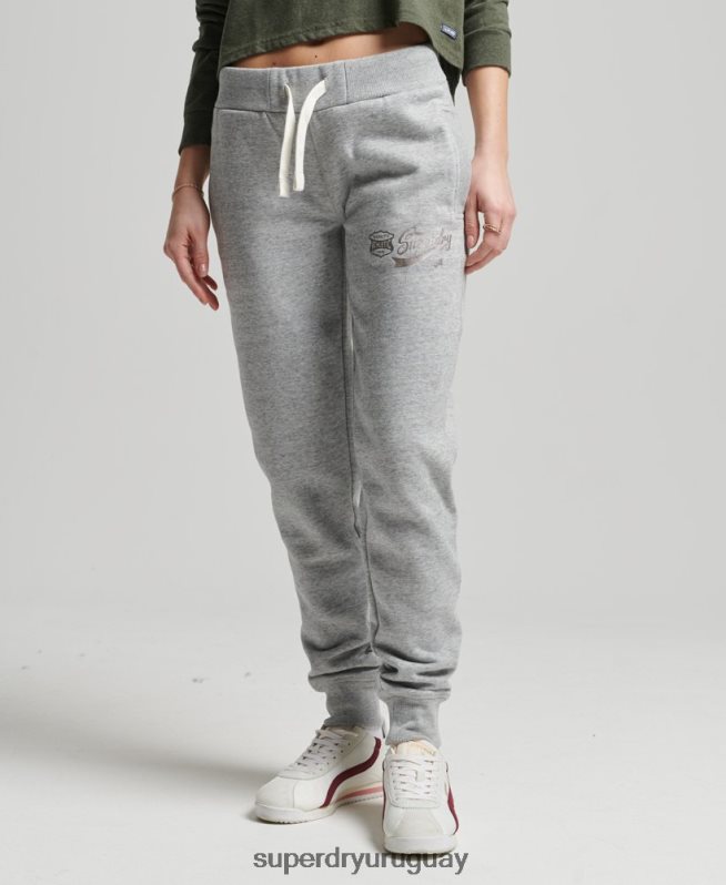 uy Superdry mujer Joggers universitarios estilo script vintage gris DT2N8Z6578 ropa